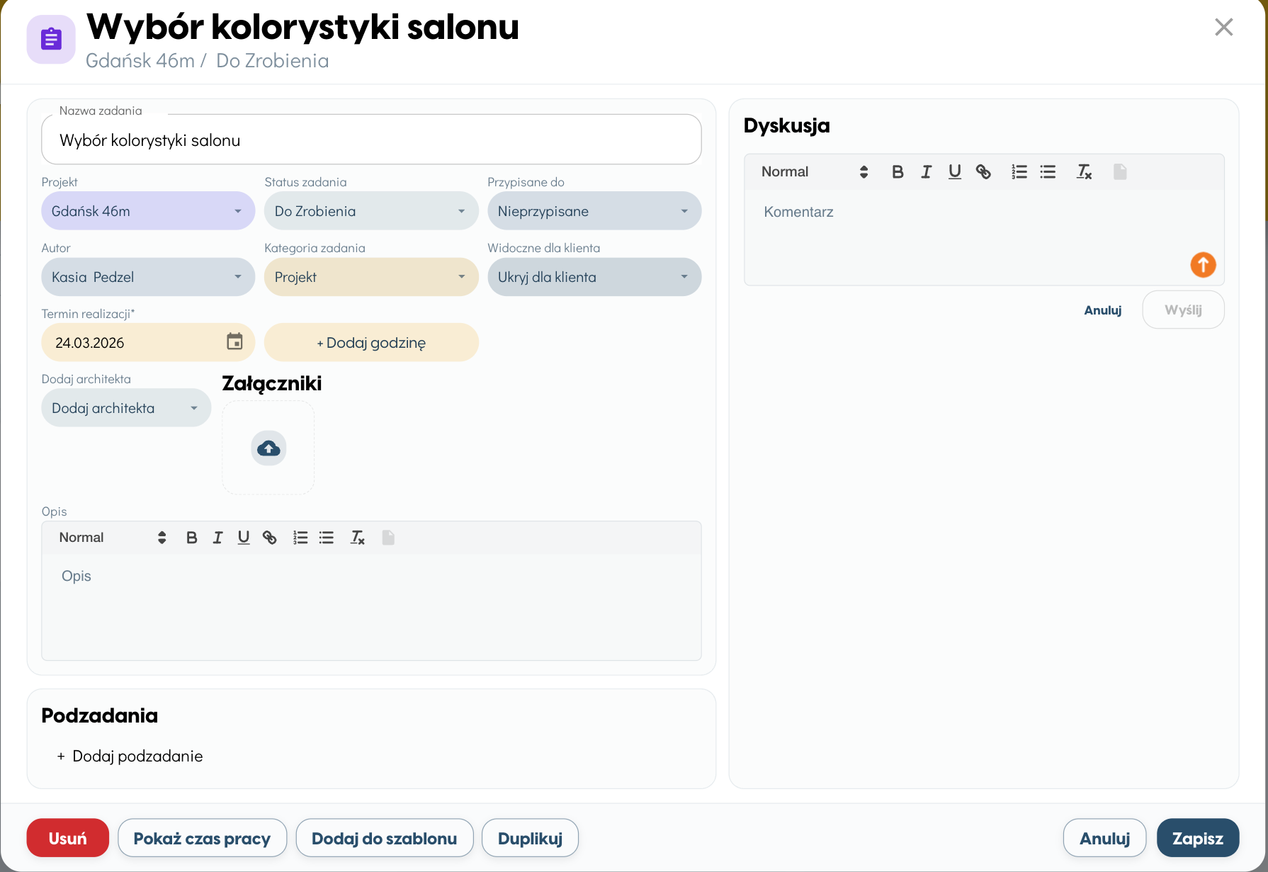 Zadanie projektowe w&nbsp;H2Home z dyskusją i&nbsp;załącznikami